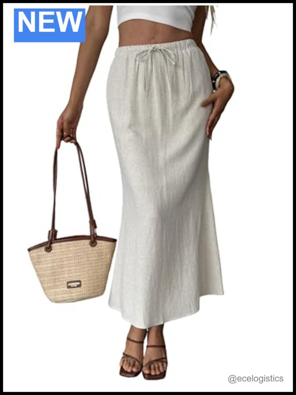 Women's Linen Maxi Skirt High Waisted Flared Back Slit Summer